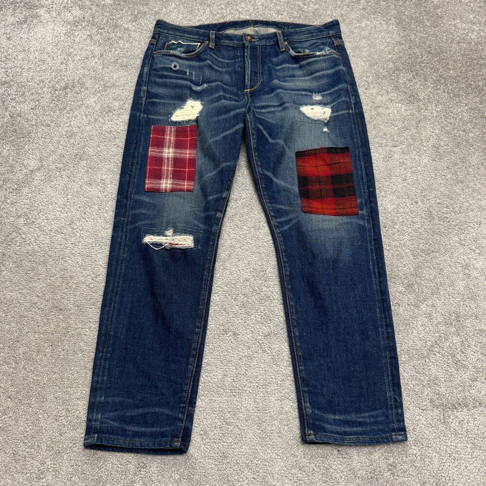 Tortoise Selvedge Patchwork Distressed Denim jeans Womens 29 Straight Leg Casual
